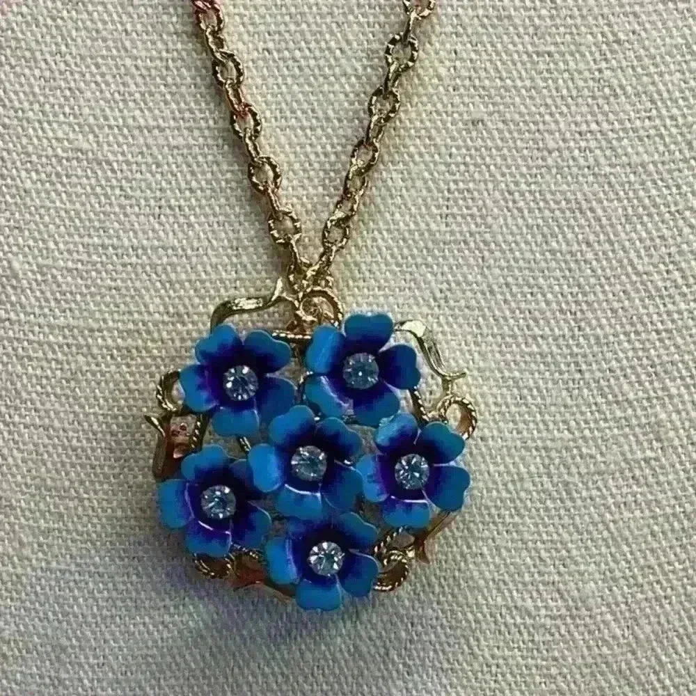 Avon Blue Flower Pendant Necklace and Brooch